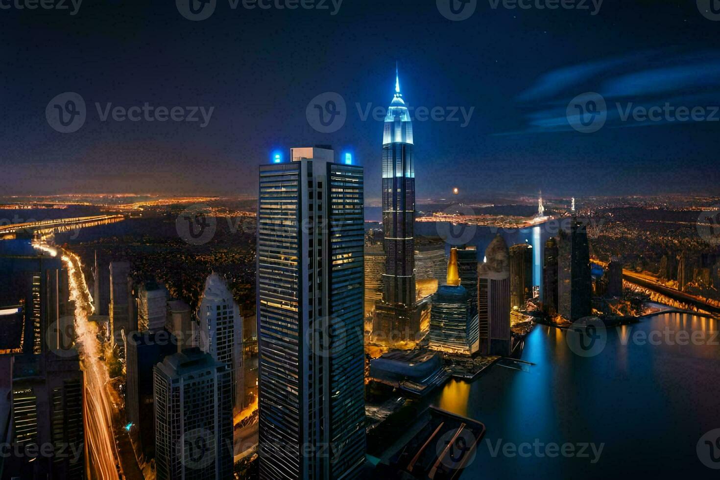de stad horizon Bij nacht. ai-gegenereerd foto