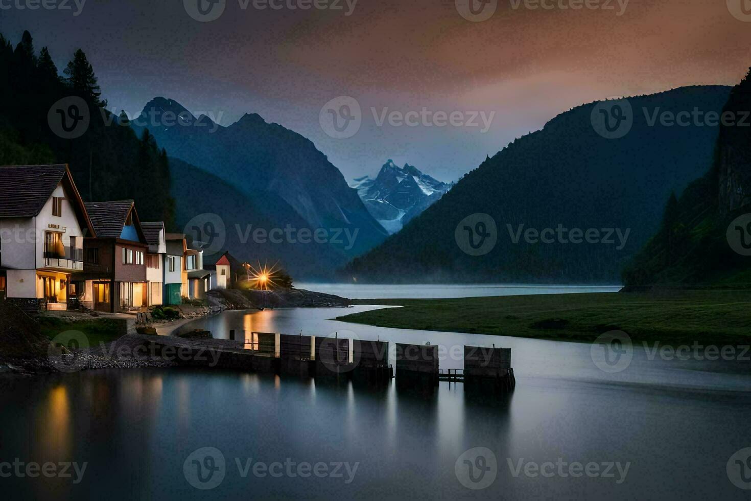 foto behang de lucht, bergen, water, de bergen, de meer, de bergen, de. ai-gegenereerd