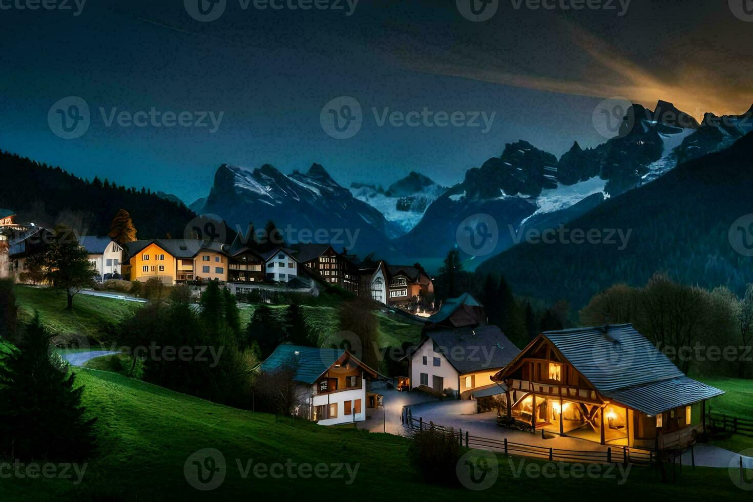 foto behang de lucht, bergen, nacht, de Alpen, de Alpen, de al. ai-gegenereerd