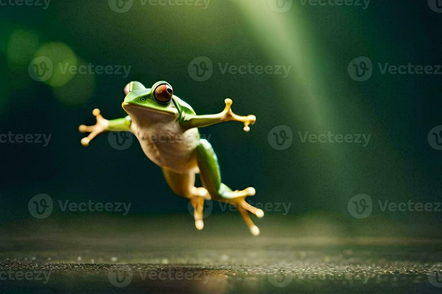 een kikker jumping in de lucht. ai-gegenereerd foto