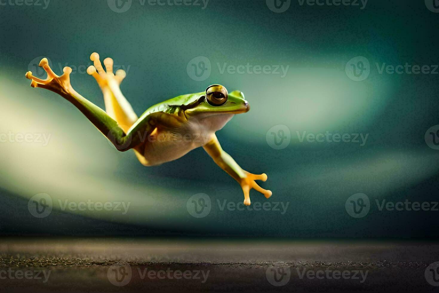 een kikker jumping in de lucht. ai-gegenereerd foto