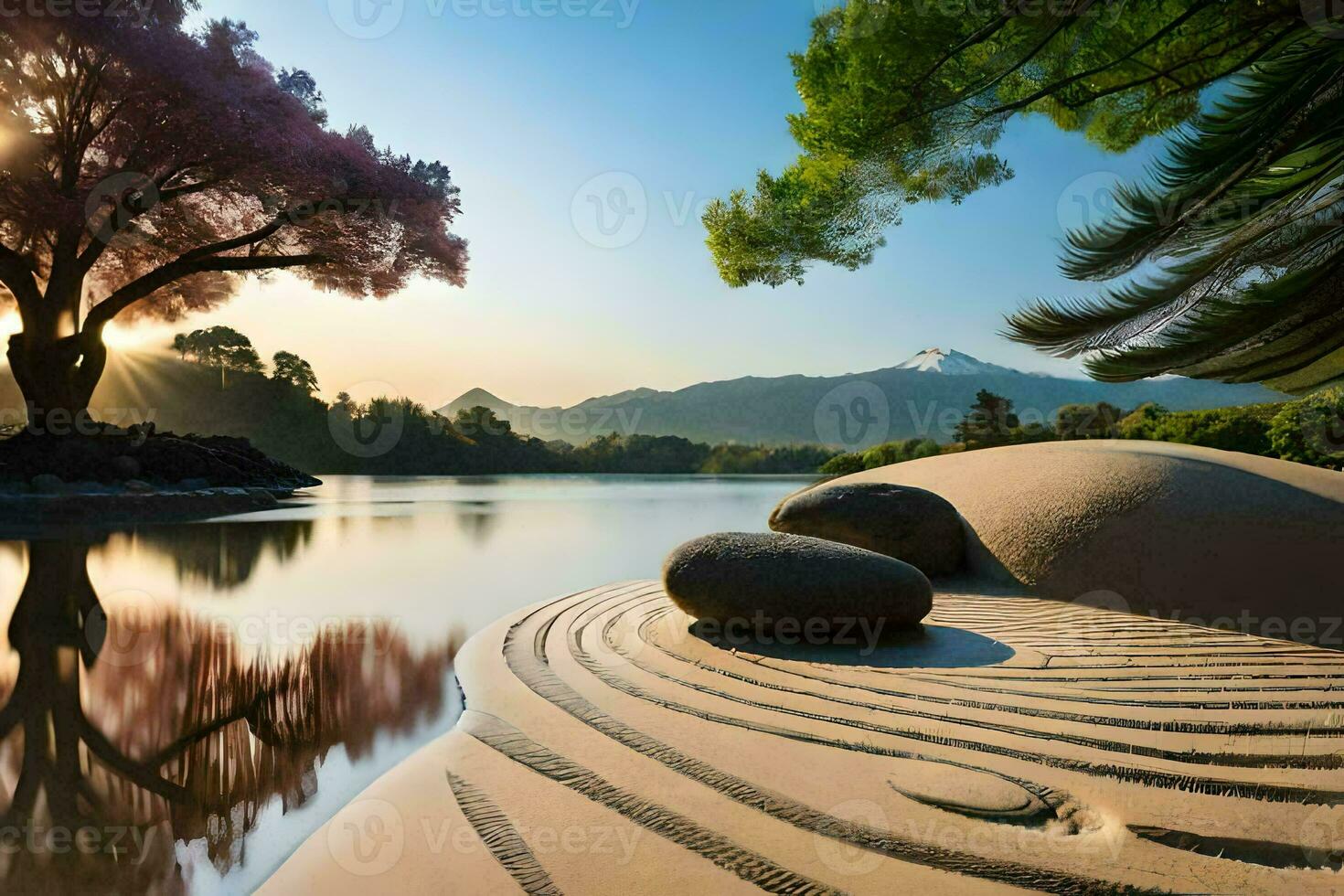 een zen tuin in de bergen. ai-gegenereerd foto