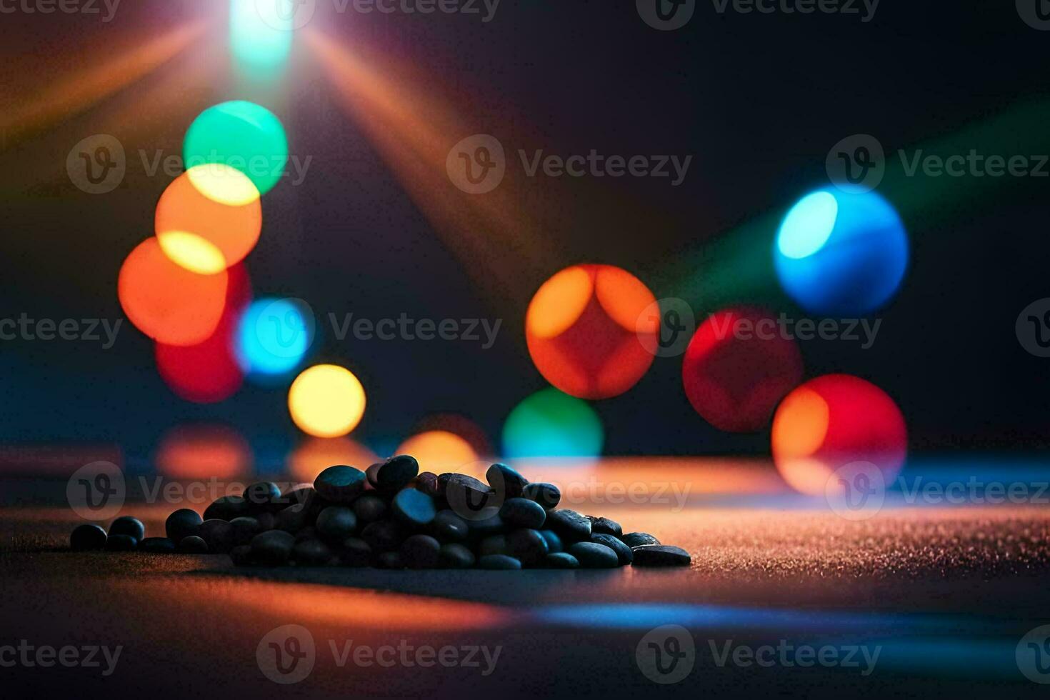 een stapel van bonen Aan een tafel met kleurrijk lichten. ai-gegenereerd foto