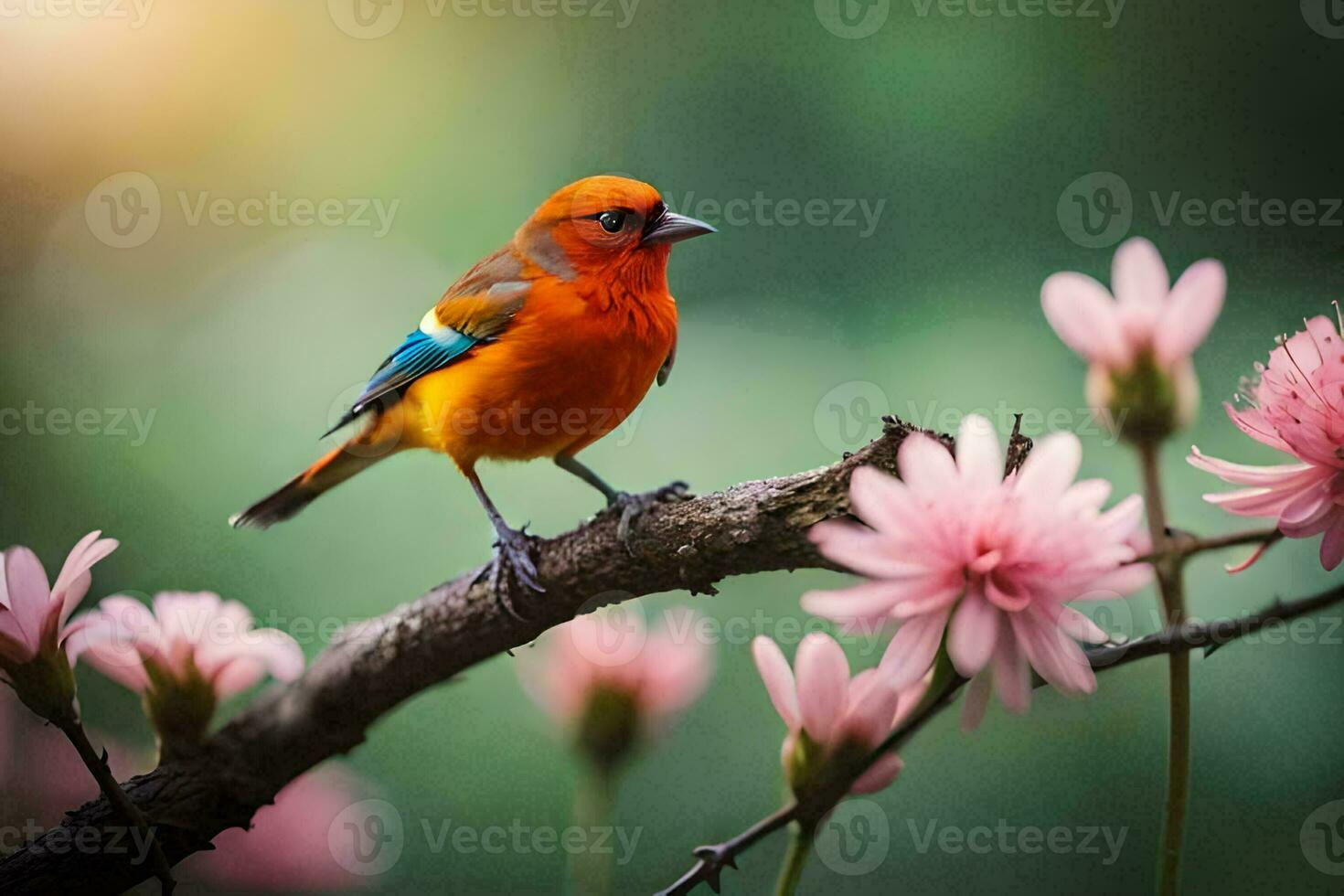 foto behang vogel, de bloemen, de zon, de bloemen, de vogel, de bloemen,. ai-gegenereerd