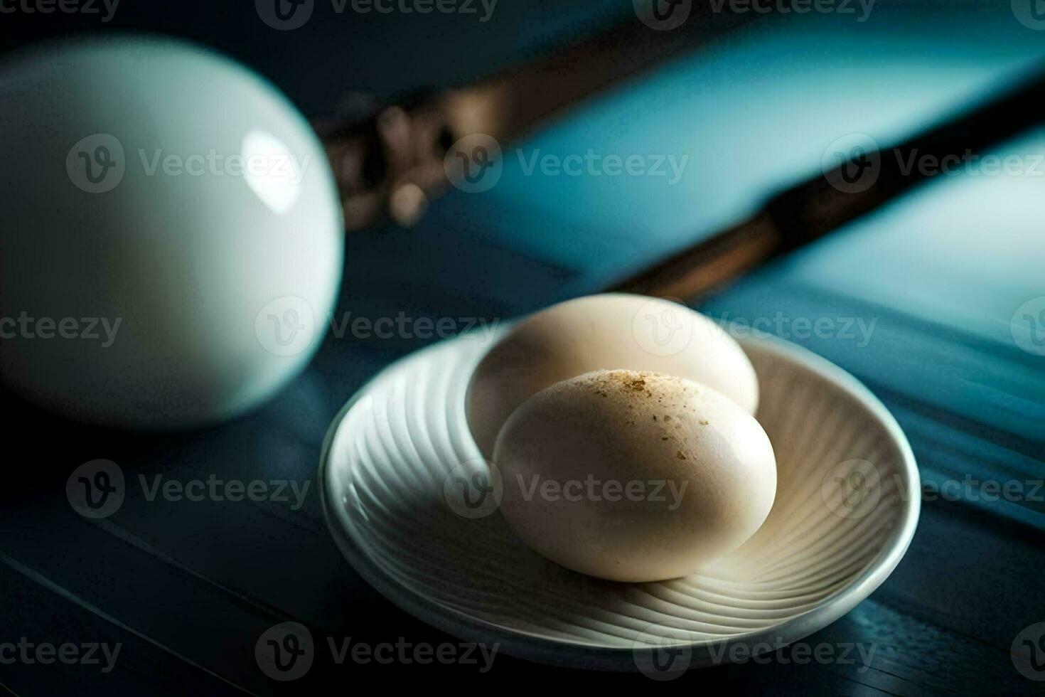 twee eieren Aan een bord met eetstokjes. ai-gegenereerd foto