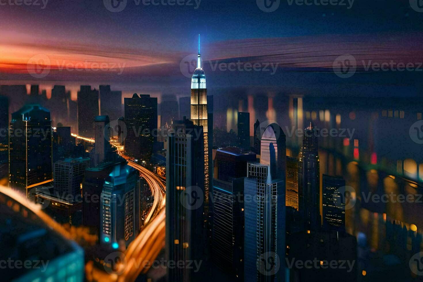 de stad horizon Bij nacht met een lang blootstelling. ai-gegenereerd foto