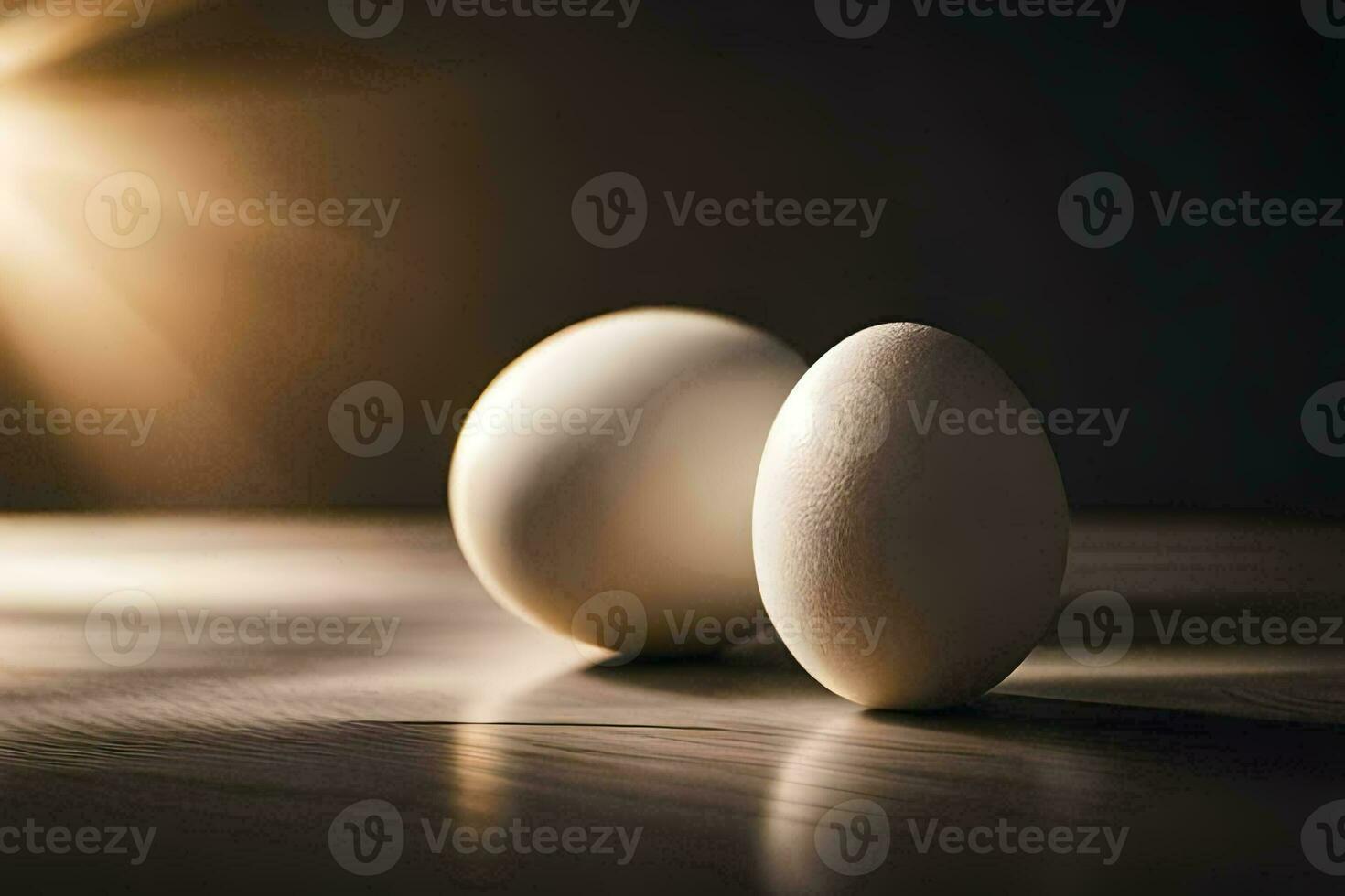 twee eieren Aan een tafel met de zon schijnt. ai-gegenereerd foto