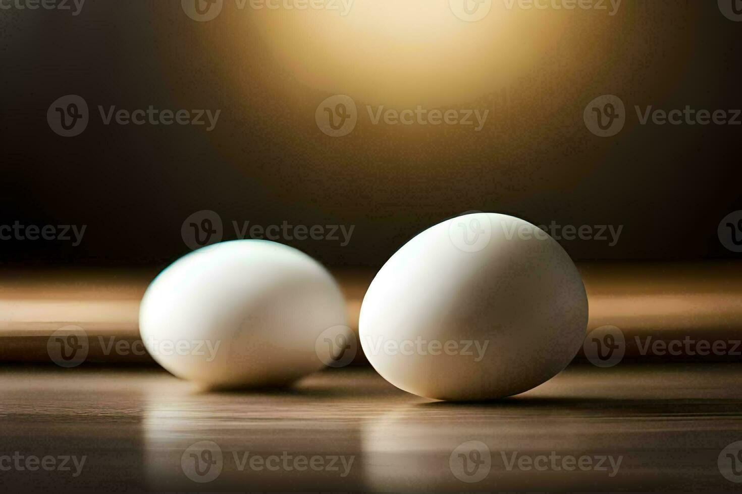 twee eieren Aan een tafel met een licht achtergrond. ai-gegenereerd foto