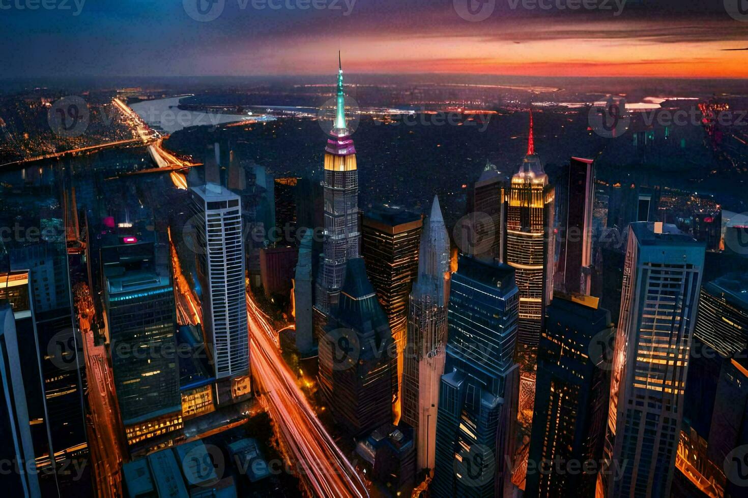 de stad horizon Bij schemer in nieuw york. ai-gegenereerd foto