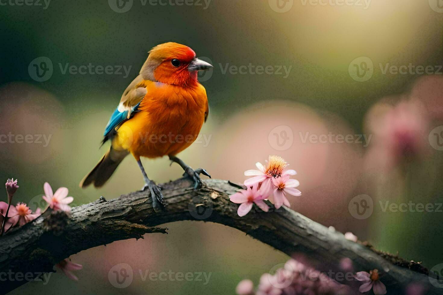 foto behang vogel, de bloemen, lente, de bloemen, de vogel, de vogel, de. ai-gegenereerd