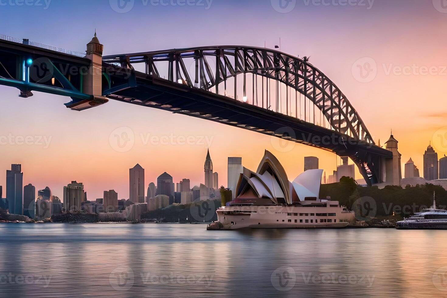 Sydney haven brug Bij zonsondergang. ai-gegenereerd foto