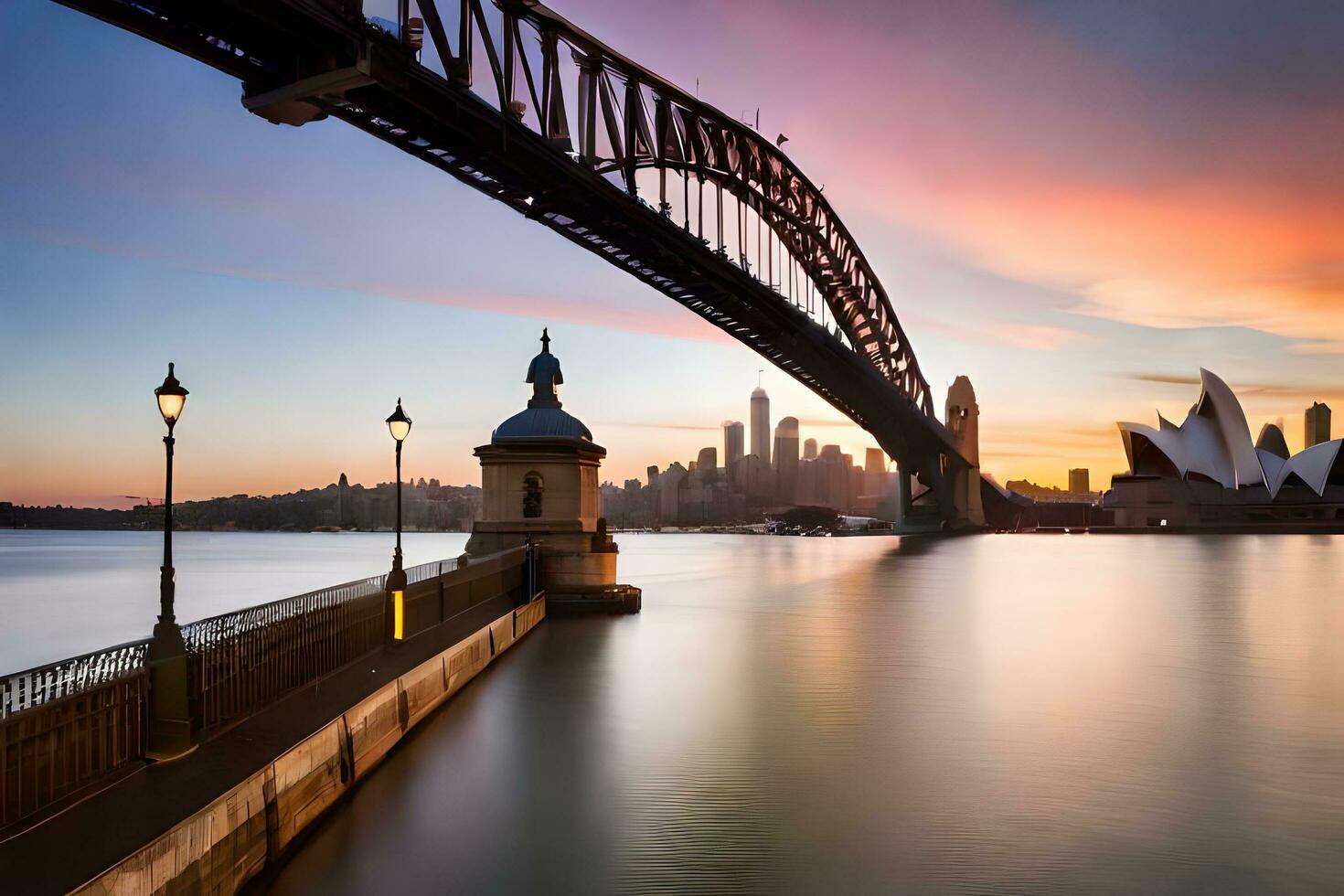 de Sydney haven brug Bij zonsondergang. ai-gegenereerd foto