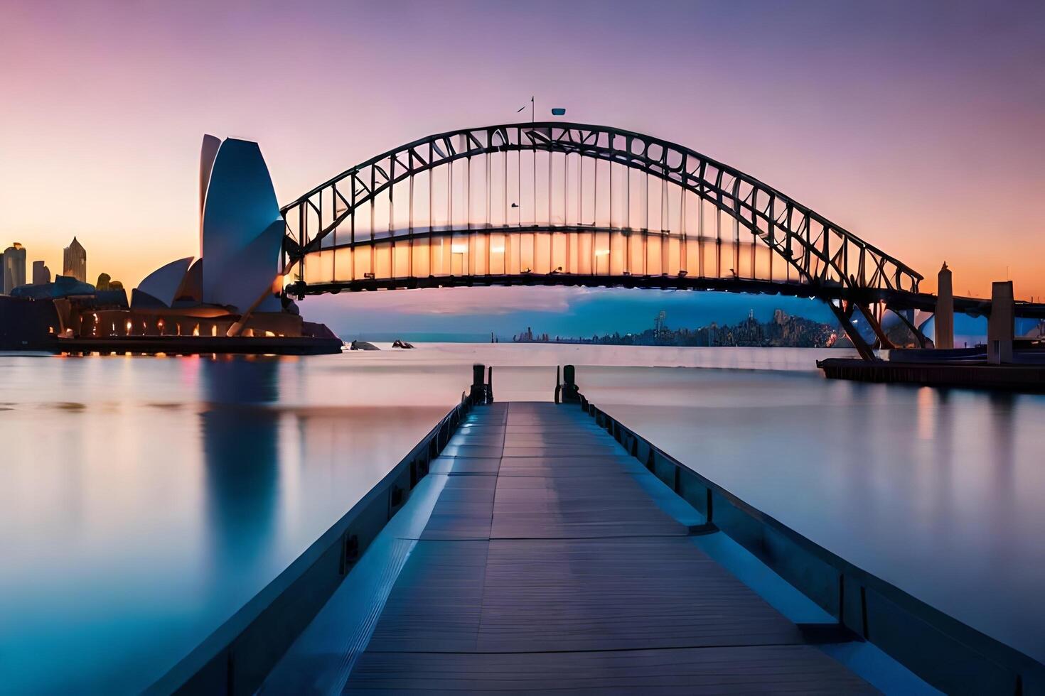 de Sydney haven brug Bij zonsondergang. ai-gegenereerd foto