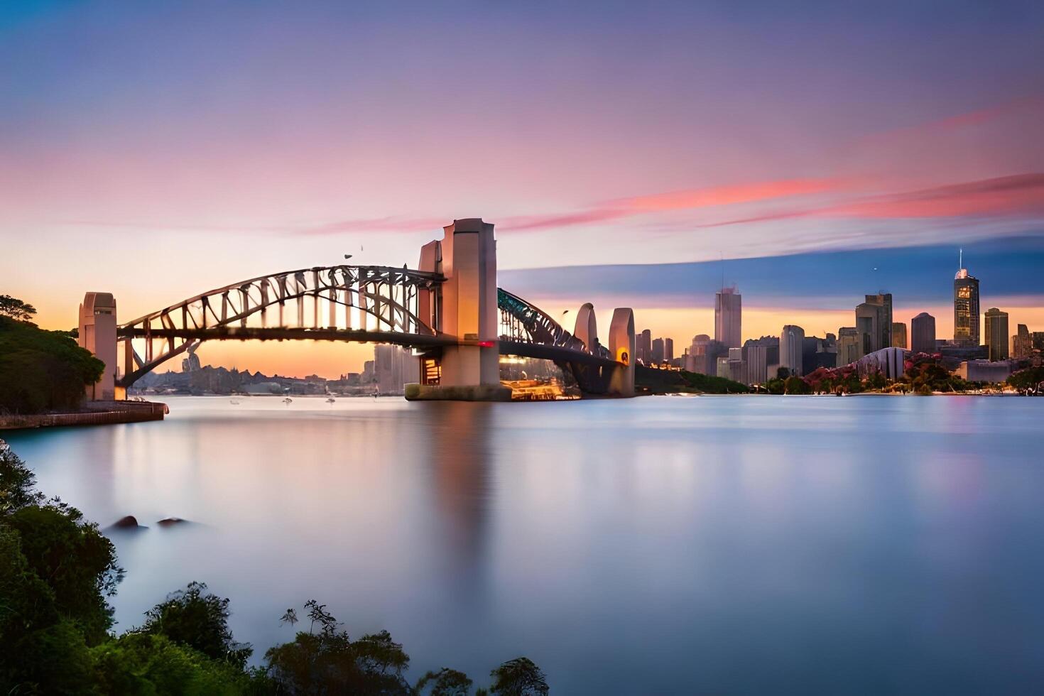 Sydney haven brug Bij zonsondergang. ai-gegenereerd foto