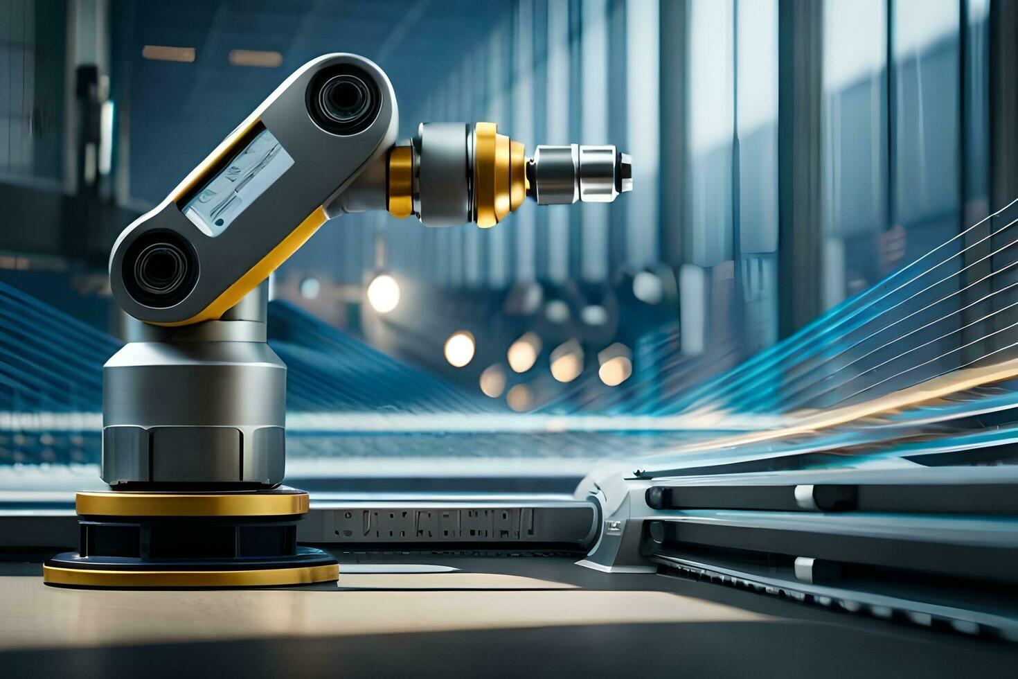 een robot arm is zittend Aan een tafel. ai-gegenereerd foto