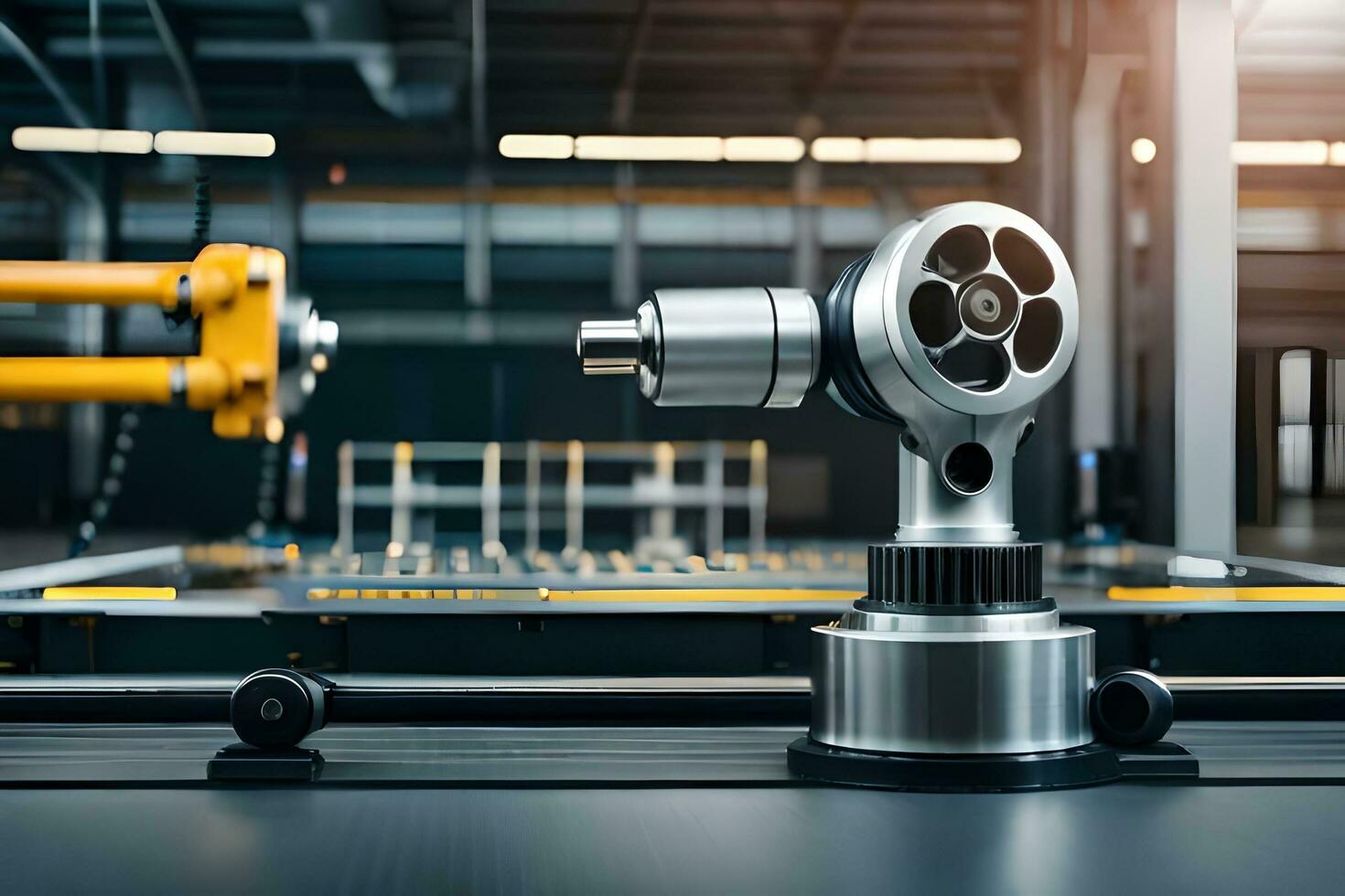 een machine is zittend Aan een tafel in een fabriek. ai-gegenereerd foto