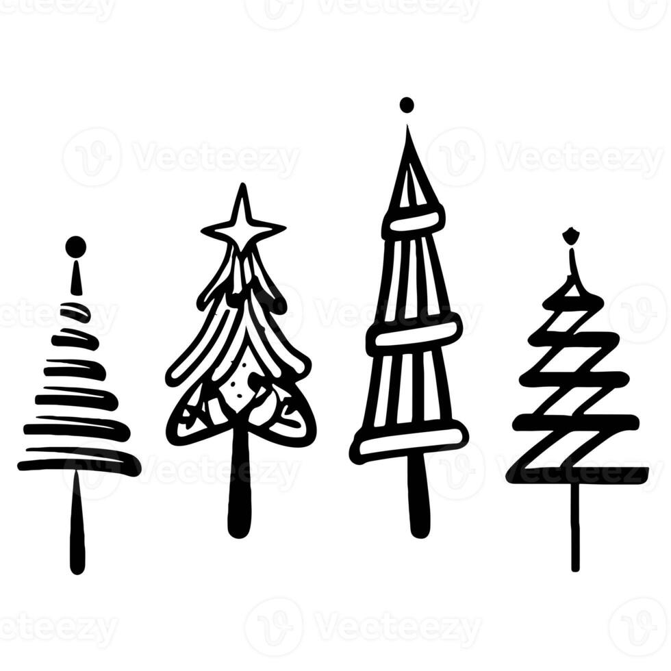 zwart en wit h vier Kerstmis bomen Aan een wit achtergrond foto