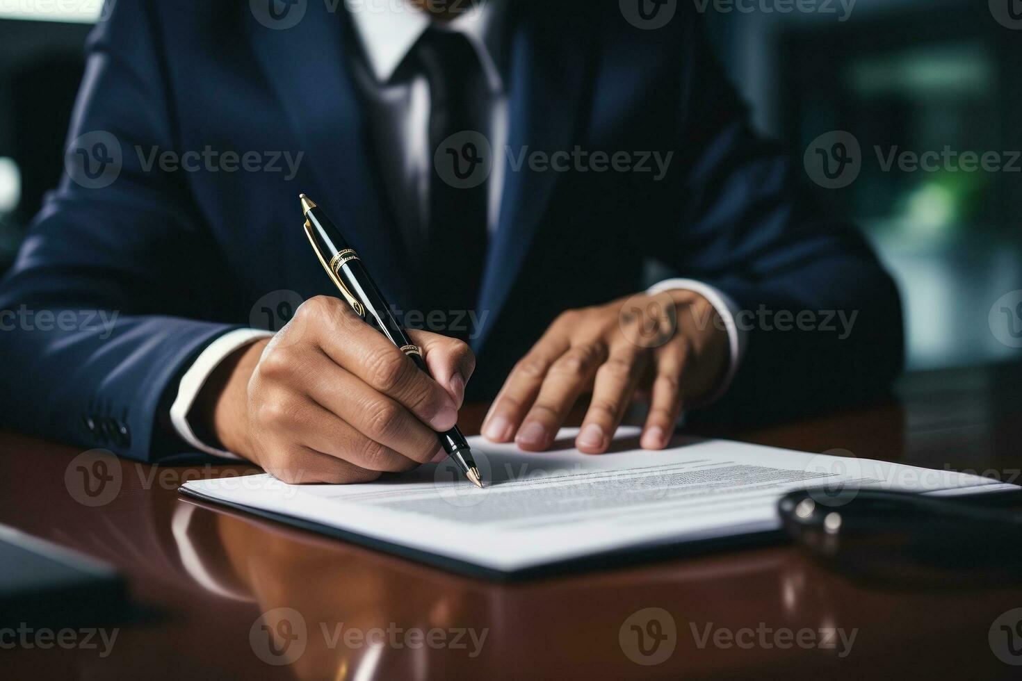 bedrijf Mens met pak ondertekening een nieuw contract. generatief ai foto