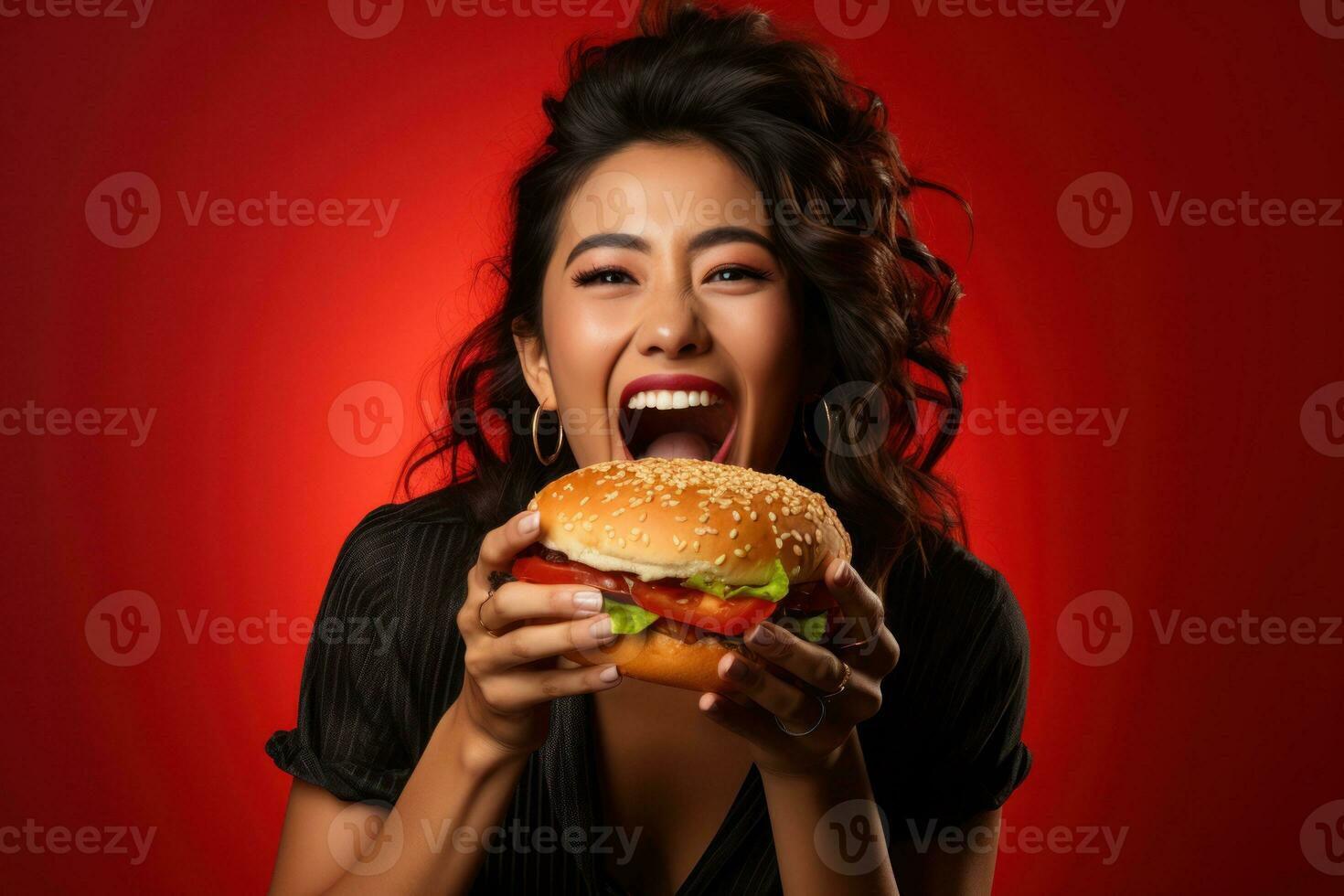 aan het eten een Hamburger van Internationale mensen. generatief ai foto