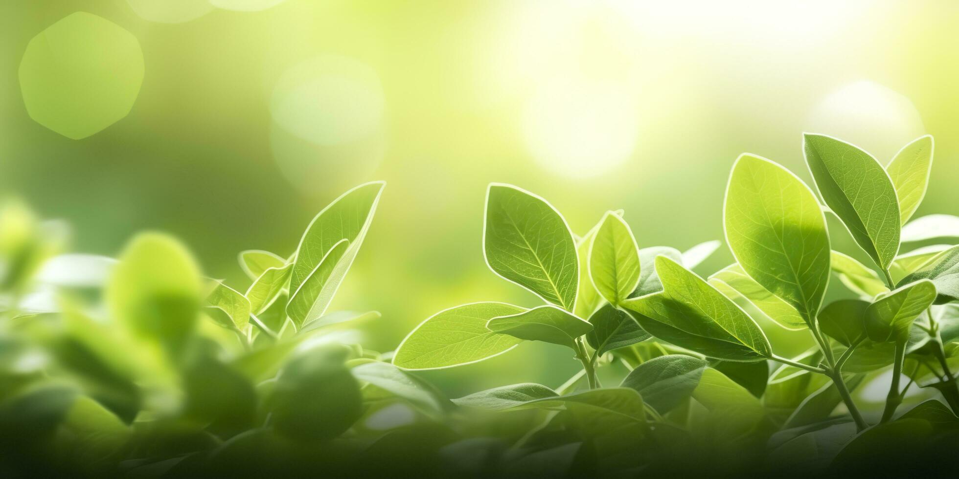 dichtbij omhoog van natuur visie groen blad Aan wazig groen achtergrond. generatief ai foto