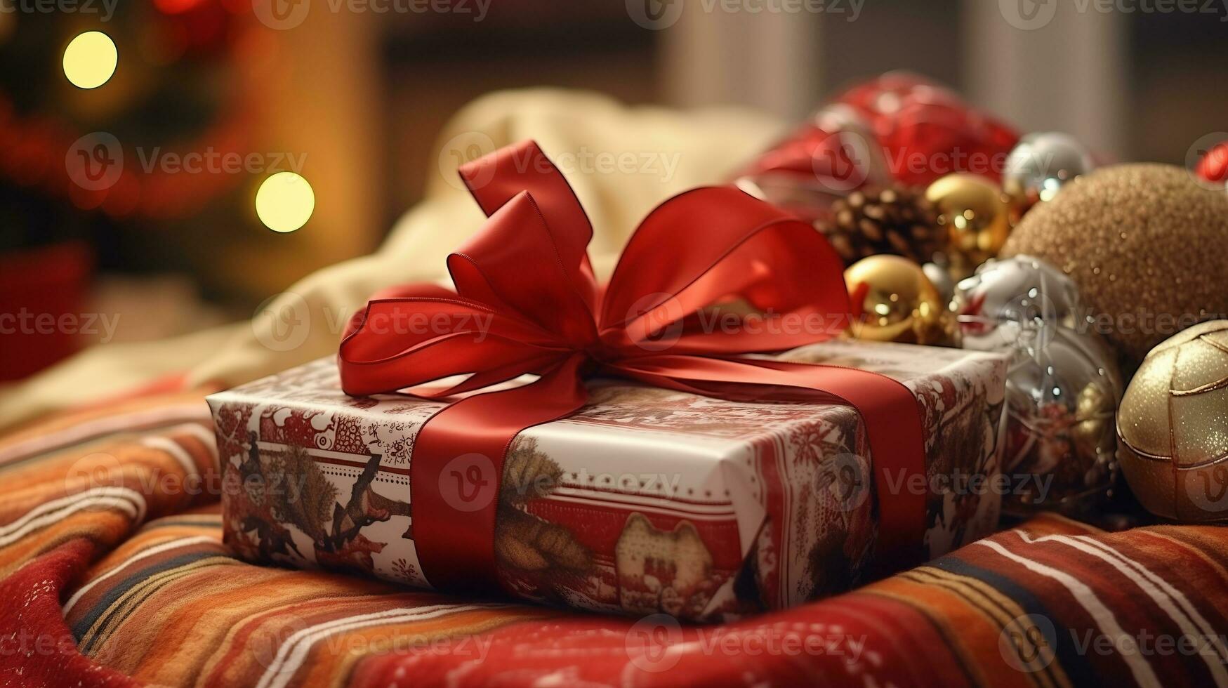 kerstthema dekens en geschenk doos, kerstmis. ai gegenereerd. foto