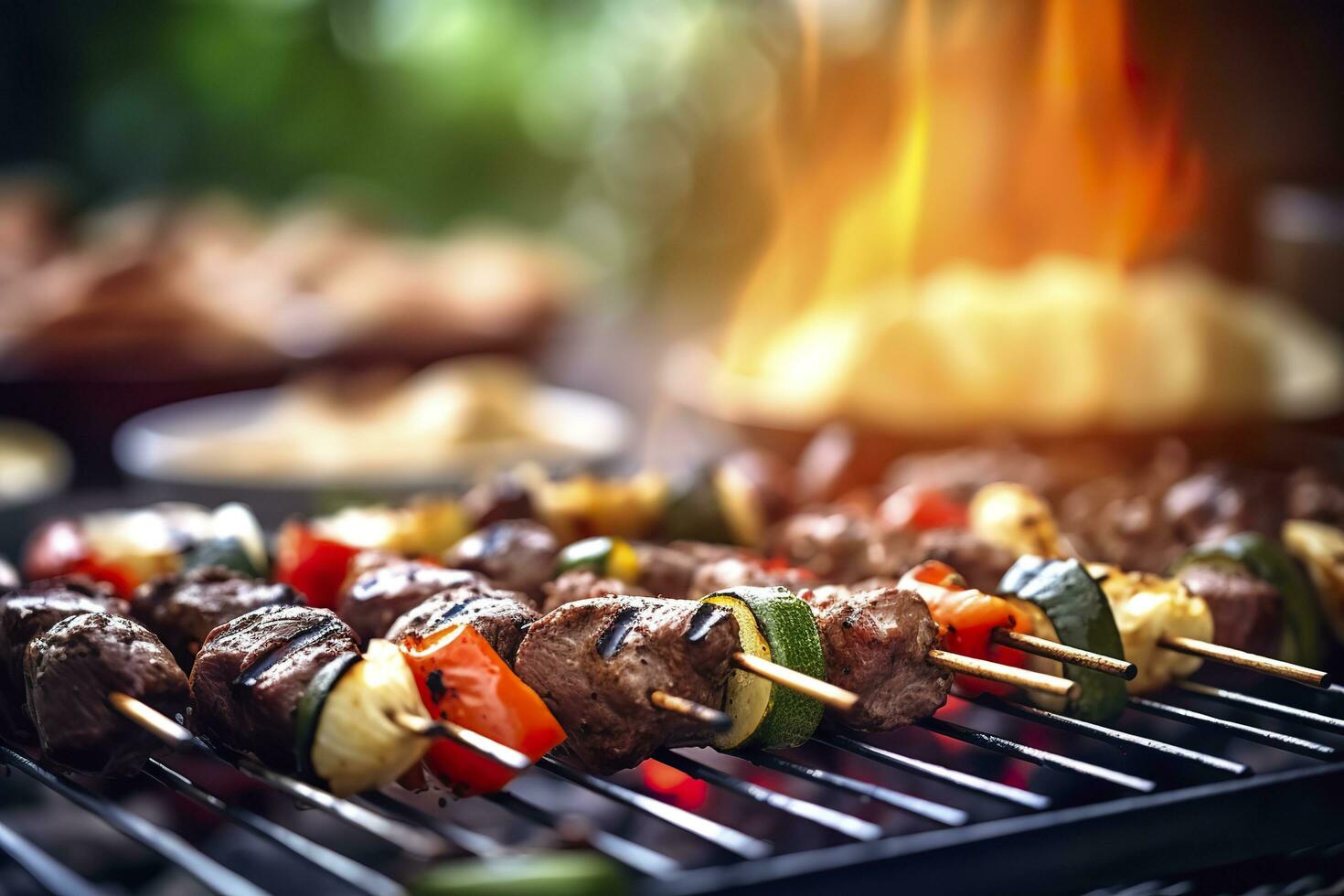 bbq voedsel partij zomer grillen vlees in de middag van weekend gelukkig feest. ai generatief foto