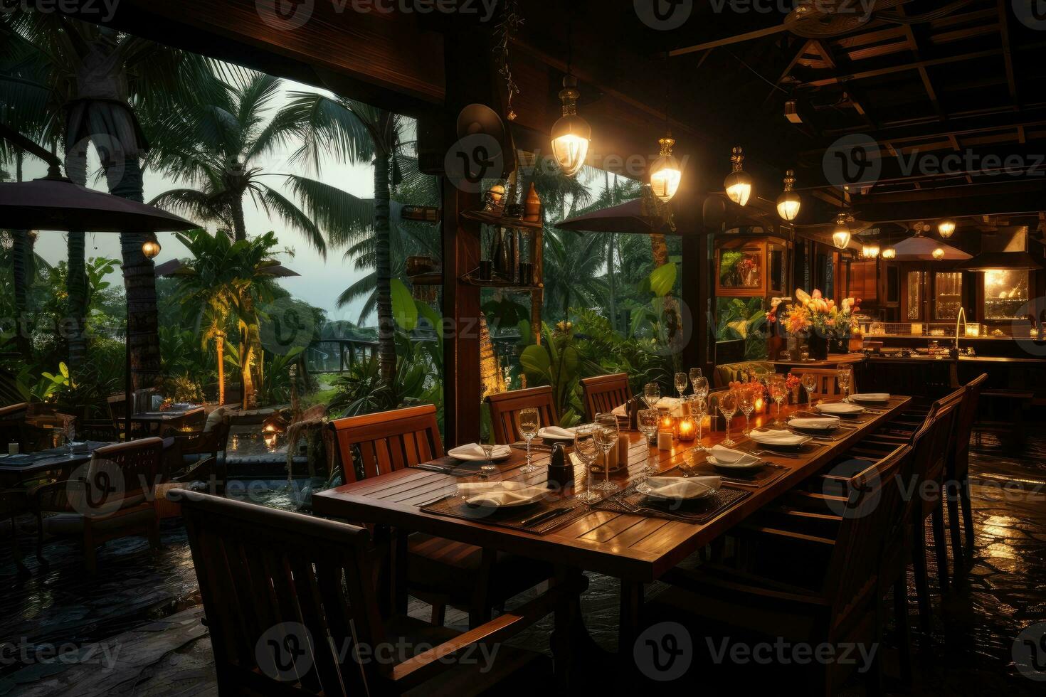 binnen restaurant situatie avond visie ai gegenereerd foto