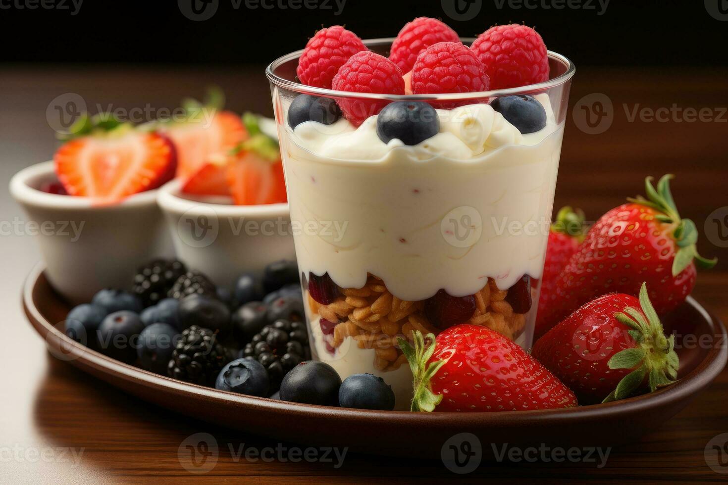 foto van kop van yoghurt in binnen- foto studio ai gegenereerd