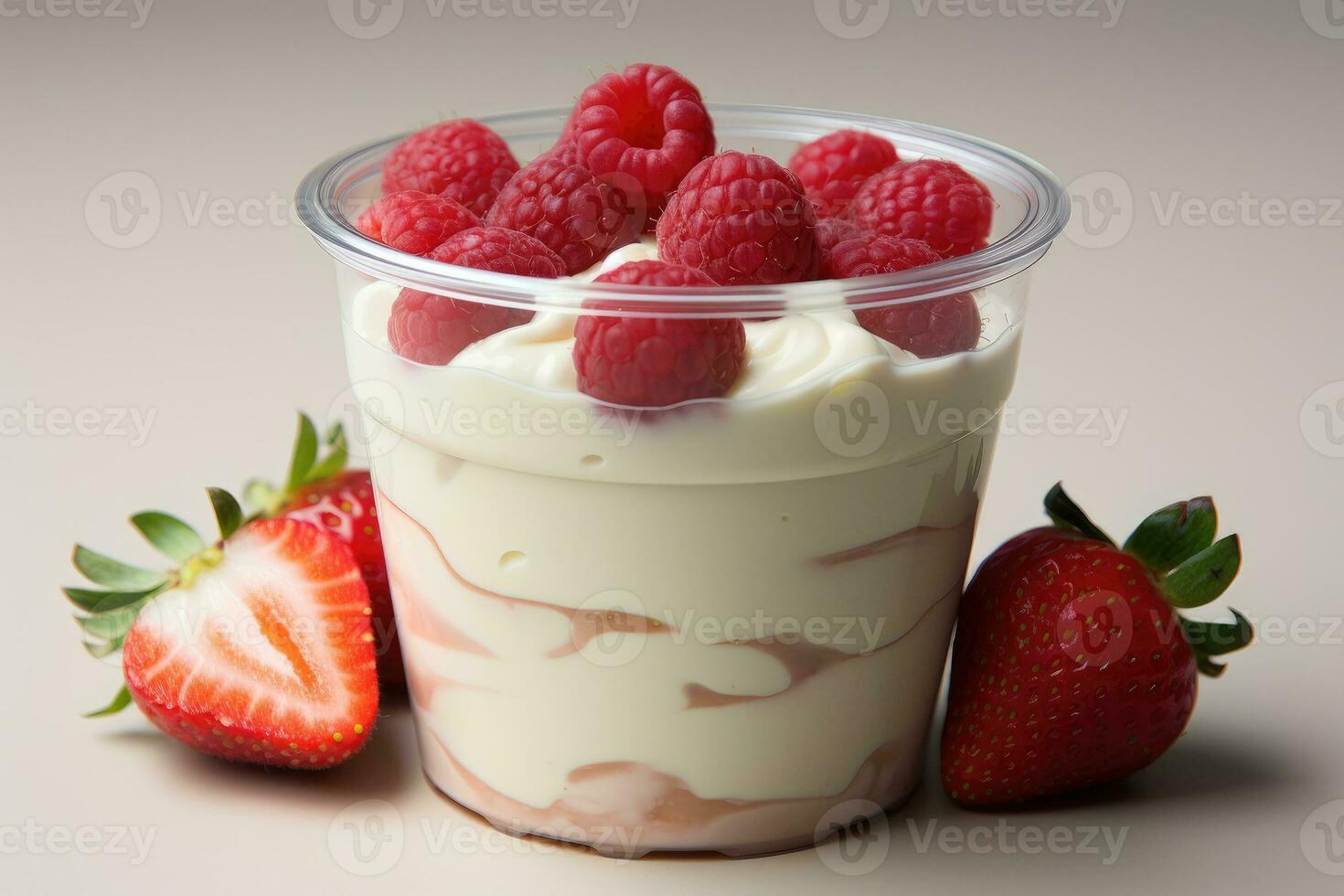 foto van kop van yoghurt in binnen- foto studio ai gegenereerd