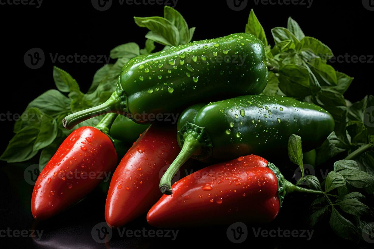 foto's van rood peper groen chili in binnen- foto studio ai gegenereerd