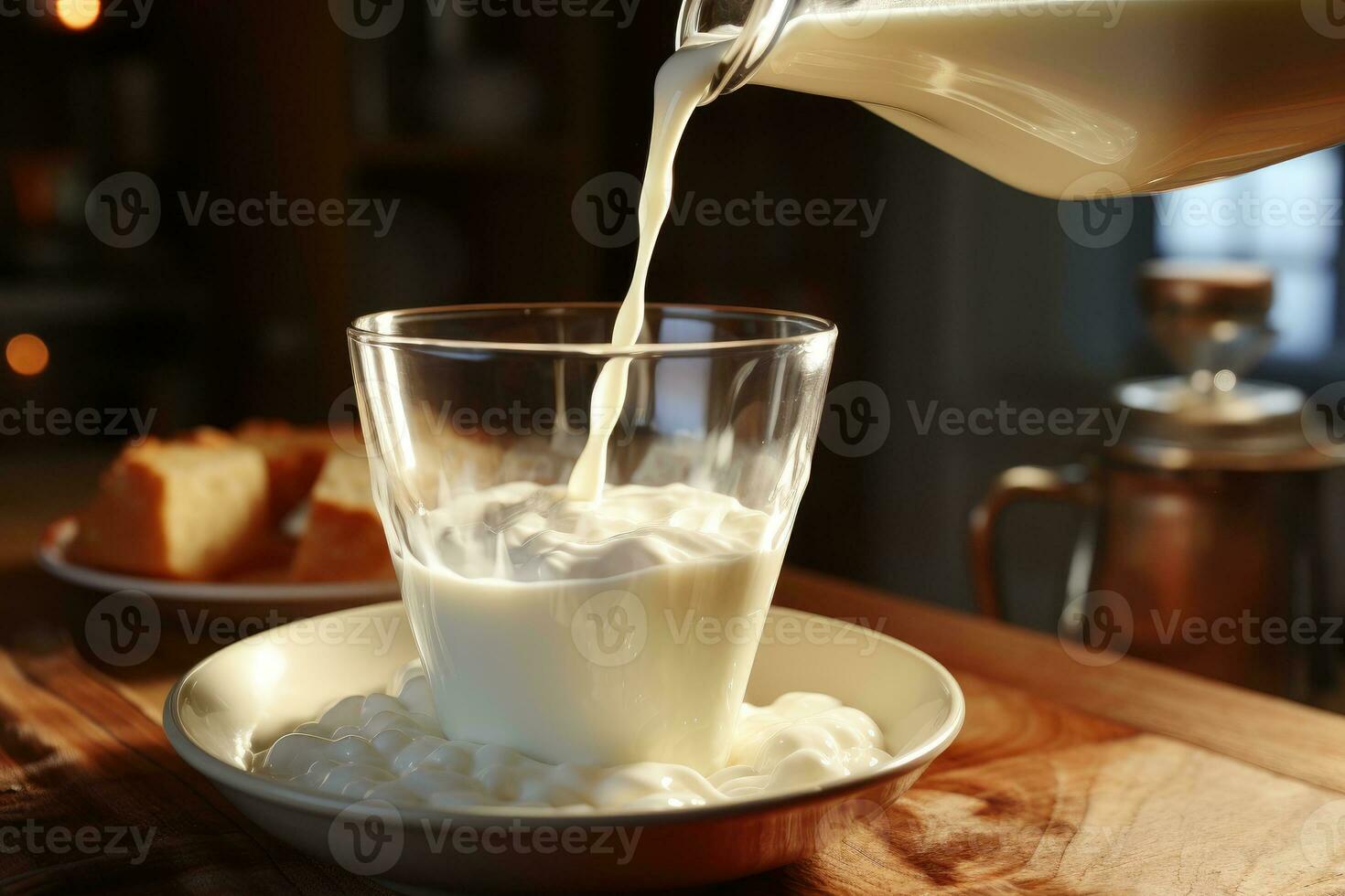 foto's van gieten melk in de koffie kop in binnen- foto studio ai gegenereerd