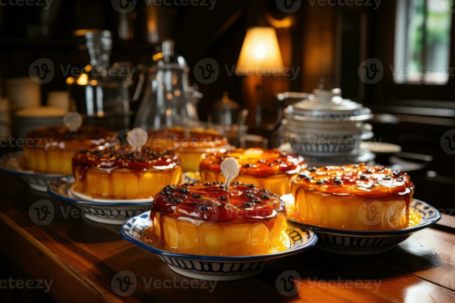 foto's van taartjes in binnen- keuken tafel foto studio ai gegenereerd