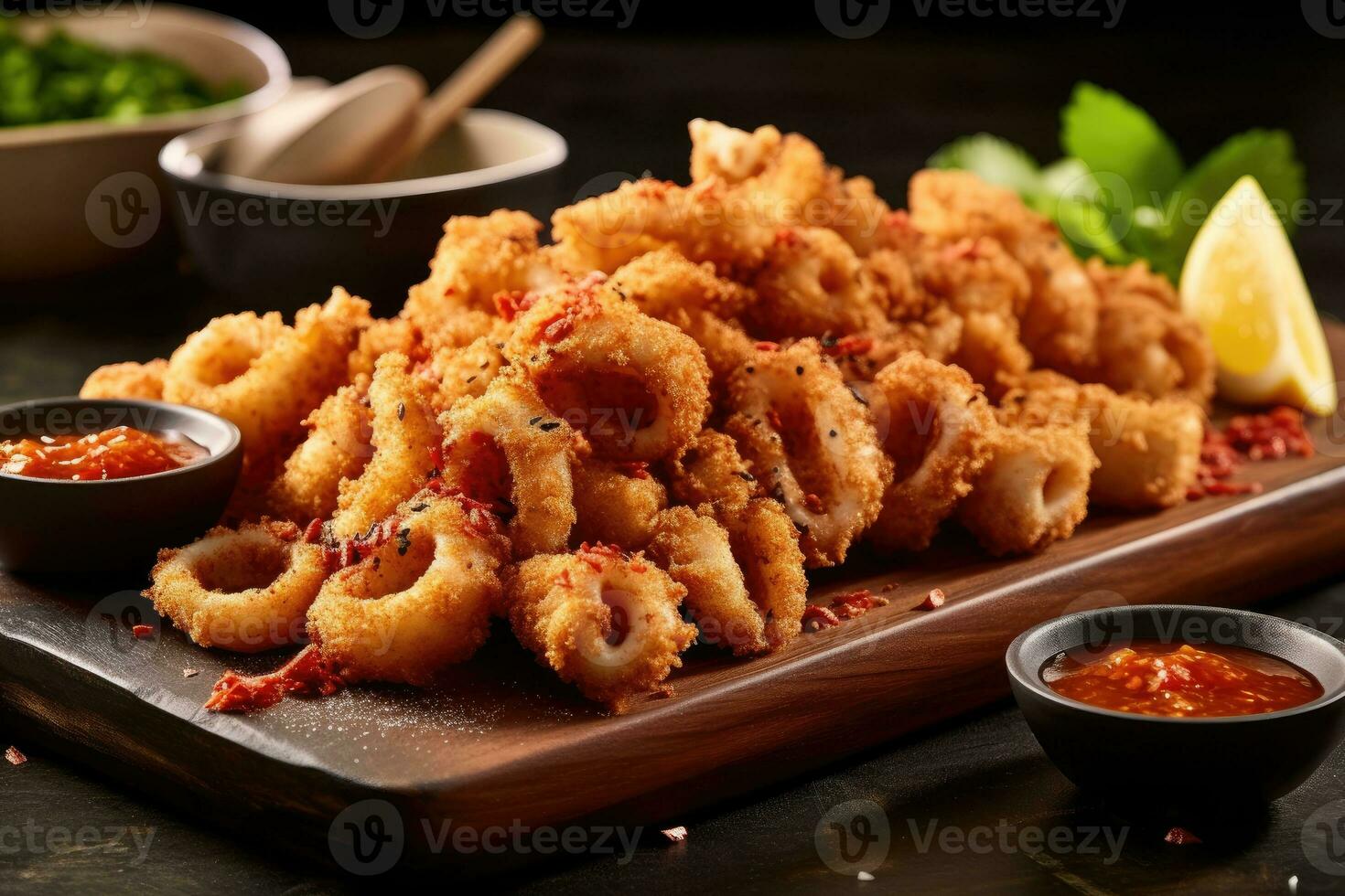 gebakken calamares meel is klaar naar worden geserveerd ai gegenereerd foto