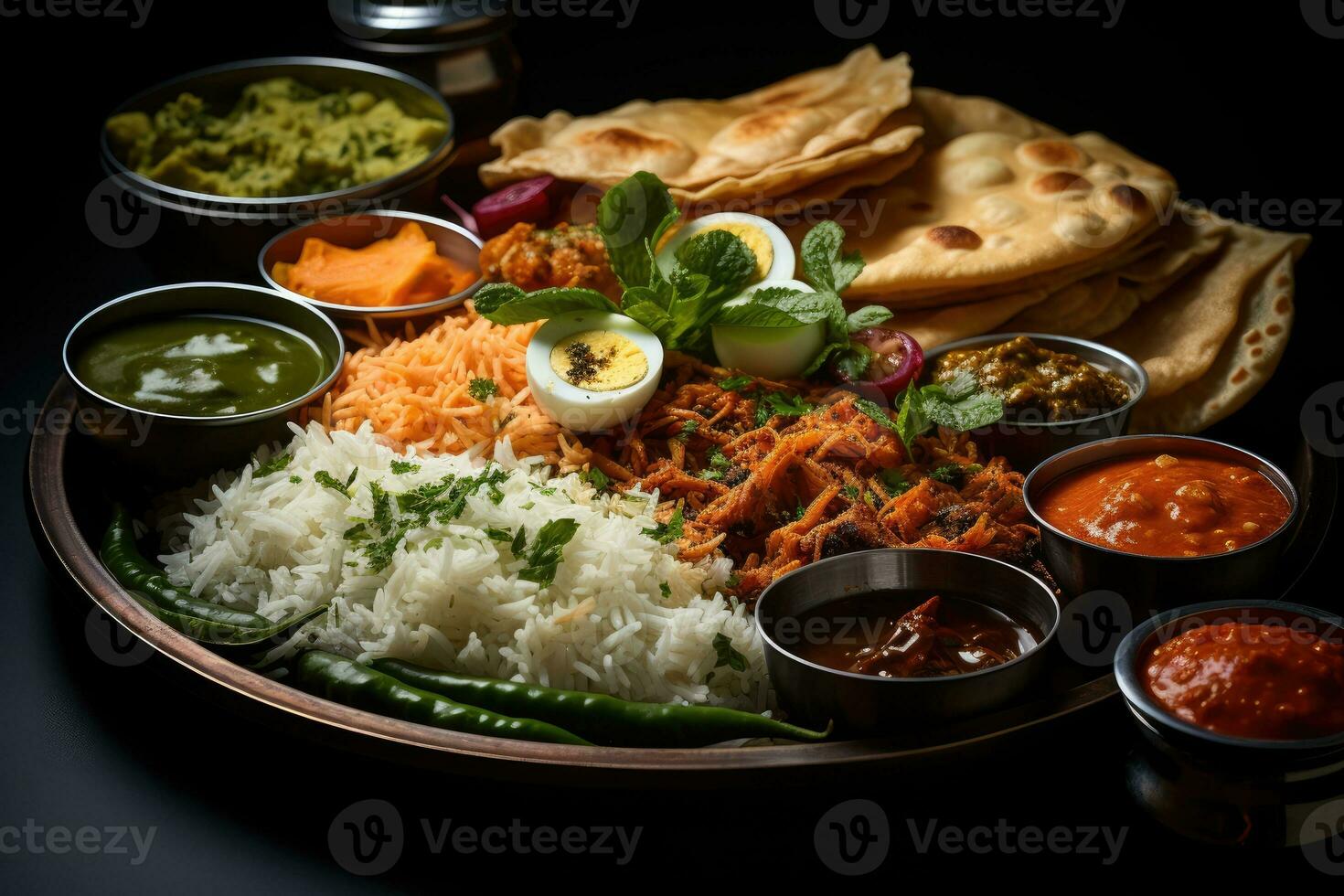 foto's van Indisch thali in binnen- foto studio ai gegenereerd