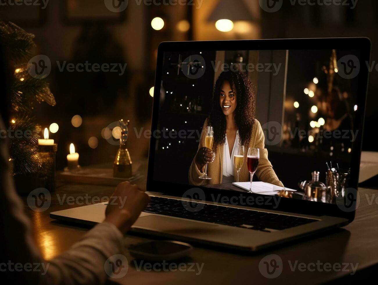 ai gegenereerd ai generatie. video telefoontje Aan Kerstmis dag. online vakantie, afgelegen viering van foto