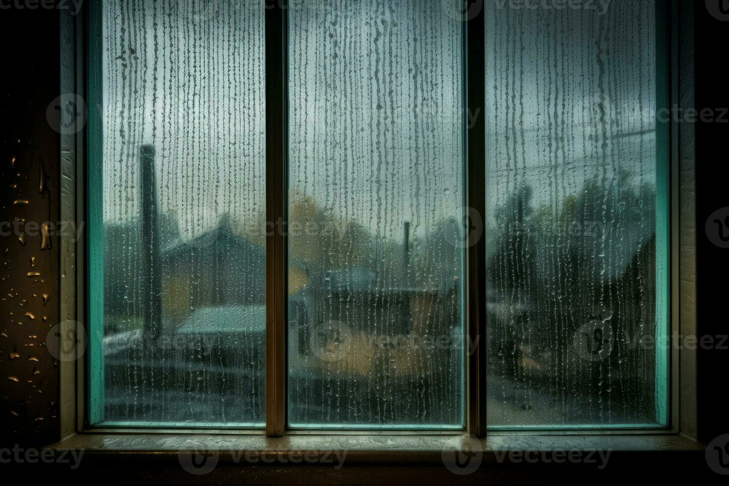 regenachtig venster herfst stad. genereren ai foto