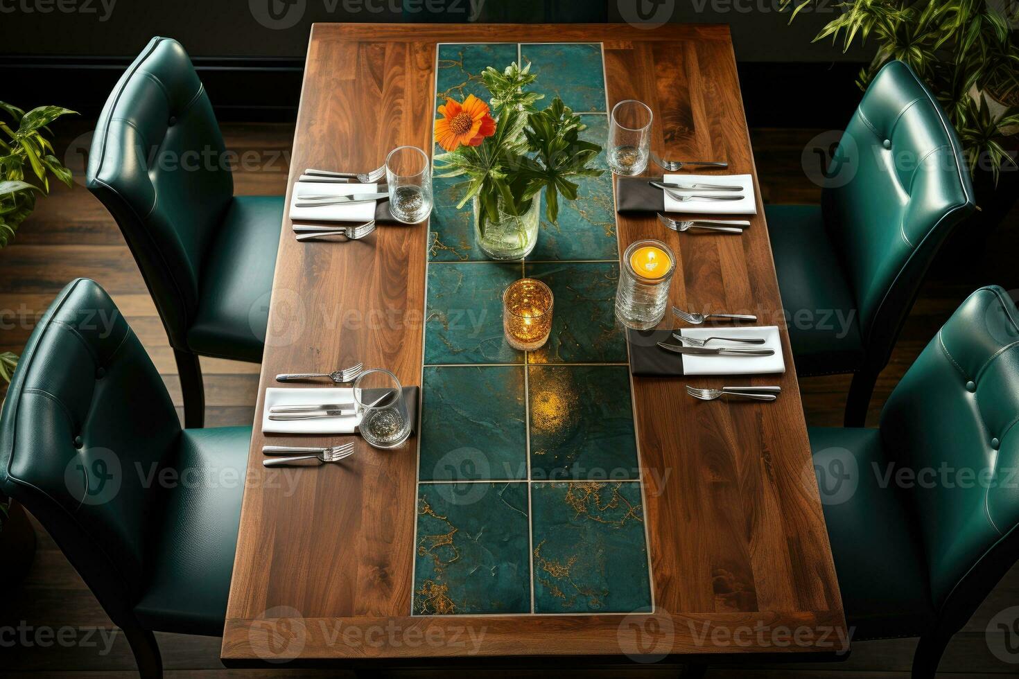 top visie foto's van tafel reeks in dining kamer ai gegenereerd foto