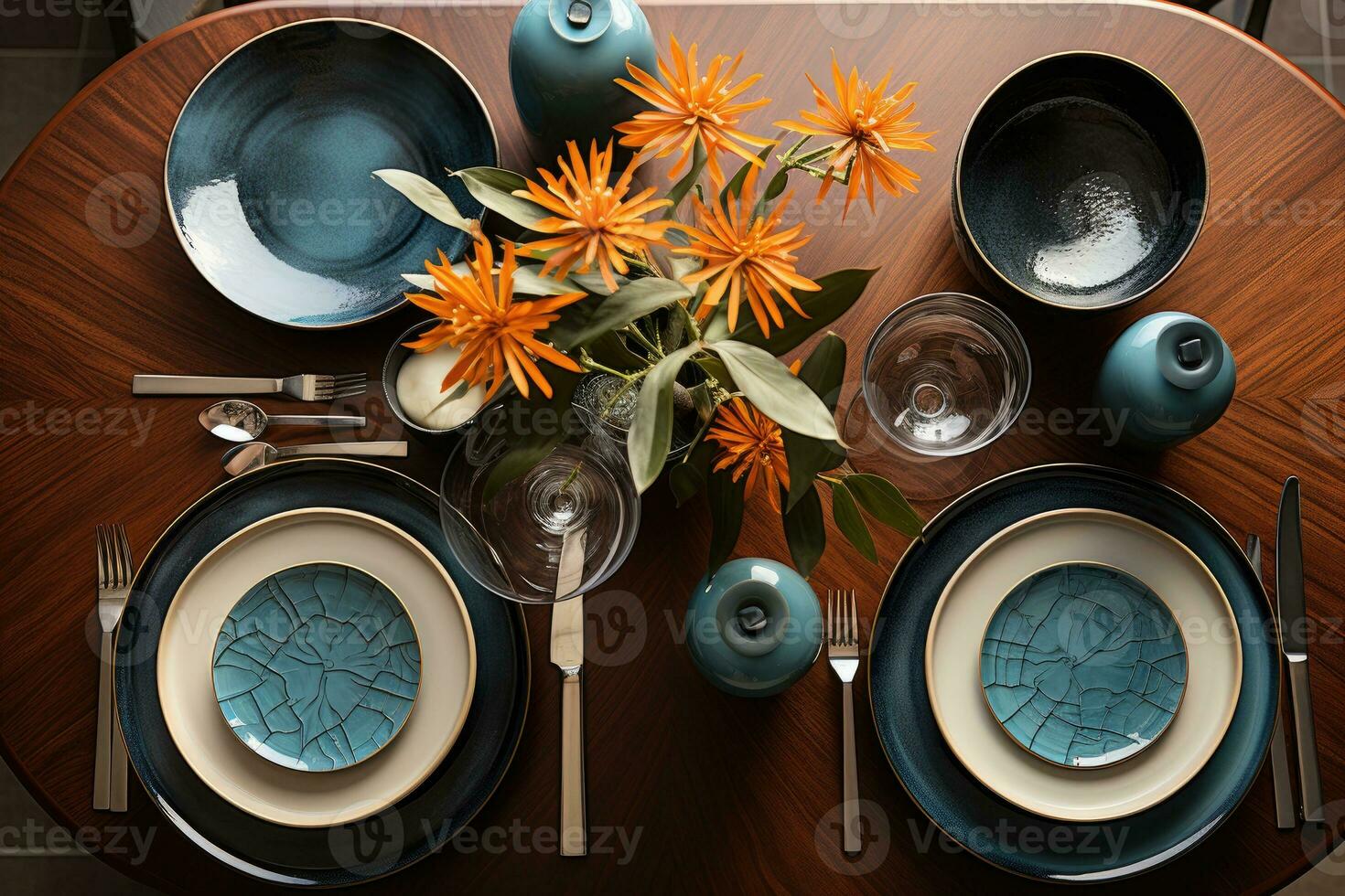 top visie foto's van tafel reeks in dining kamer ai gegenereerd foto