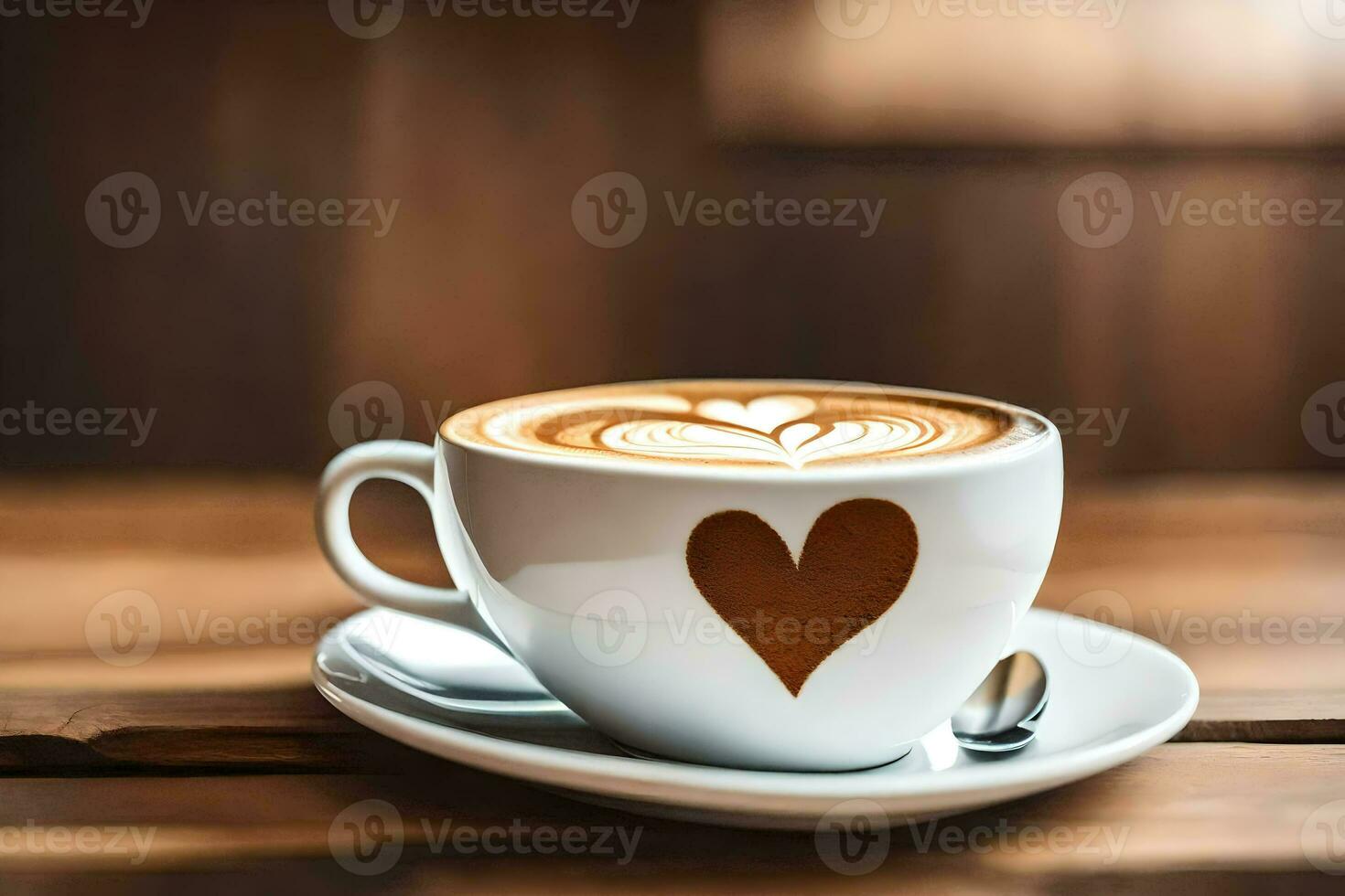 een kop van koffie met een hart vormig latte kunst. ai-gegenereerd foto