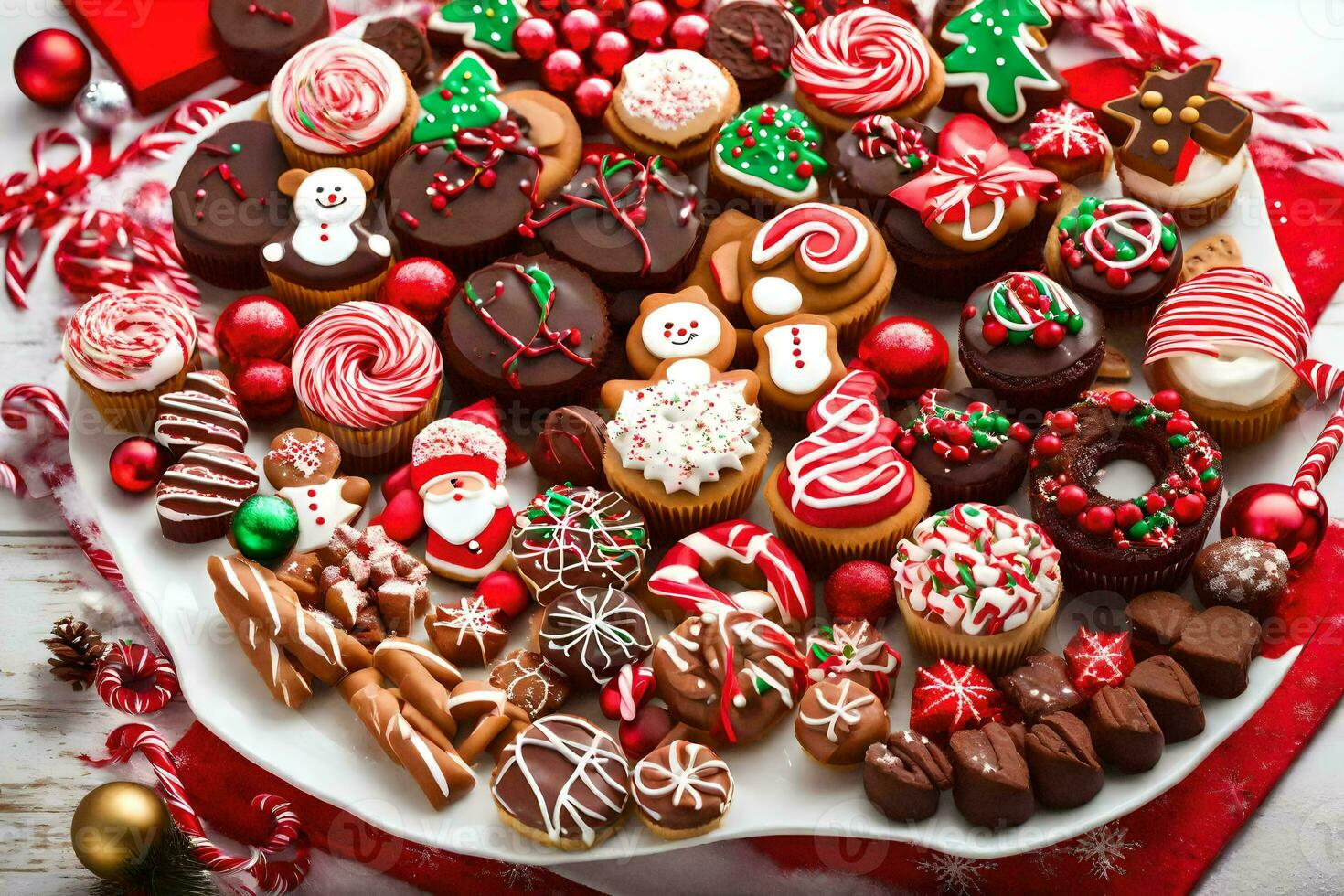 Kerstmis donuts Aan een wit schotel. ai-gegenereerd foto