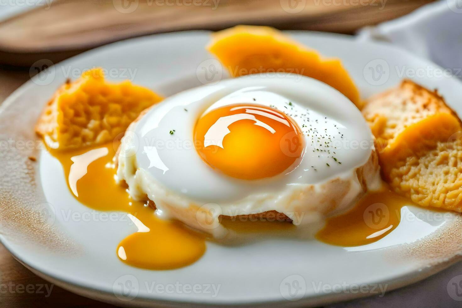 een ei Aan een bord met oranje plakjes. ai-gegenereerd foto