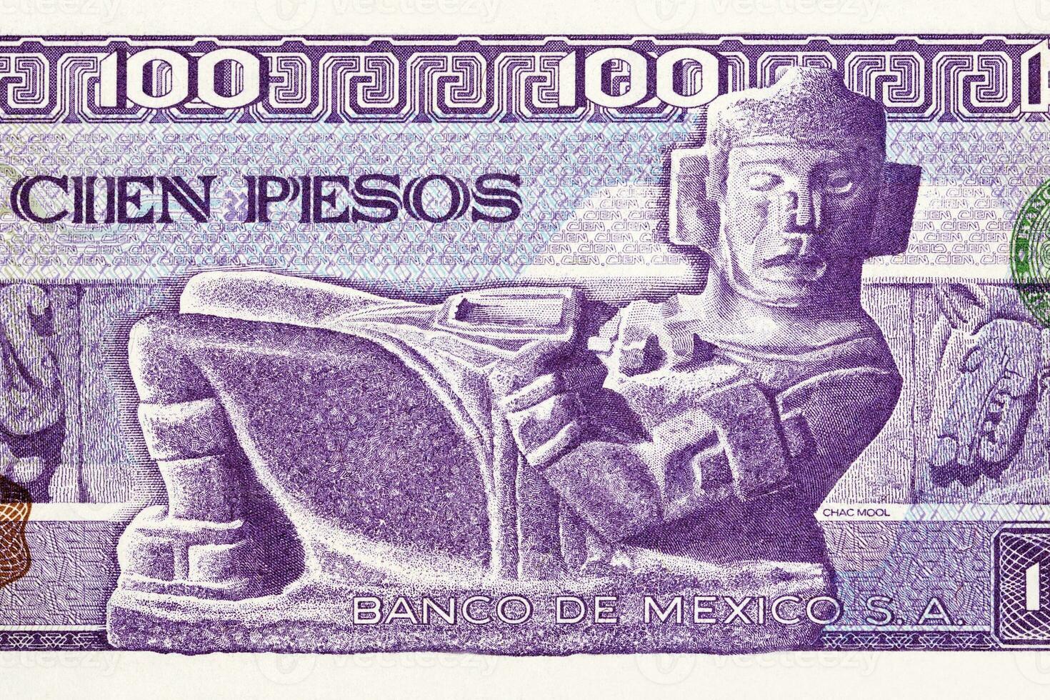 steen beeldje chac mol van oud Mexicaans geld foto