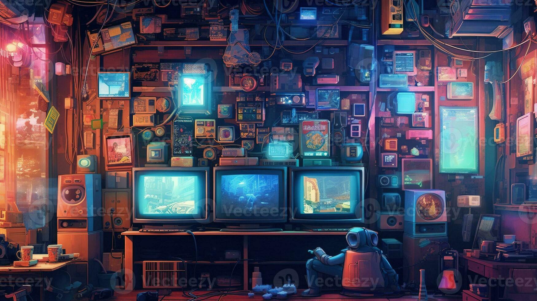 retro gamen, digitaal kunst illustratie, generatief ai foto