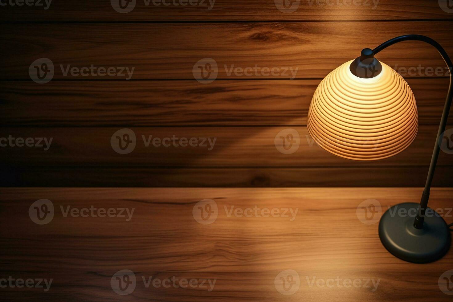 tafel lamp Aan een houten tafel. gegenereerd door kunstmatig intelligentie- foto