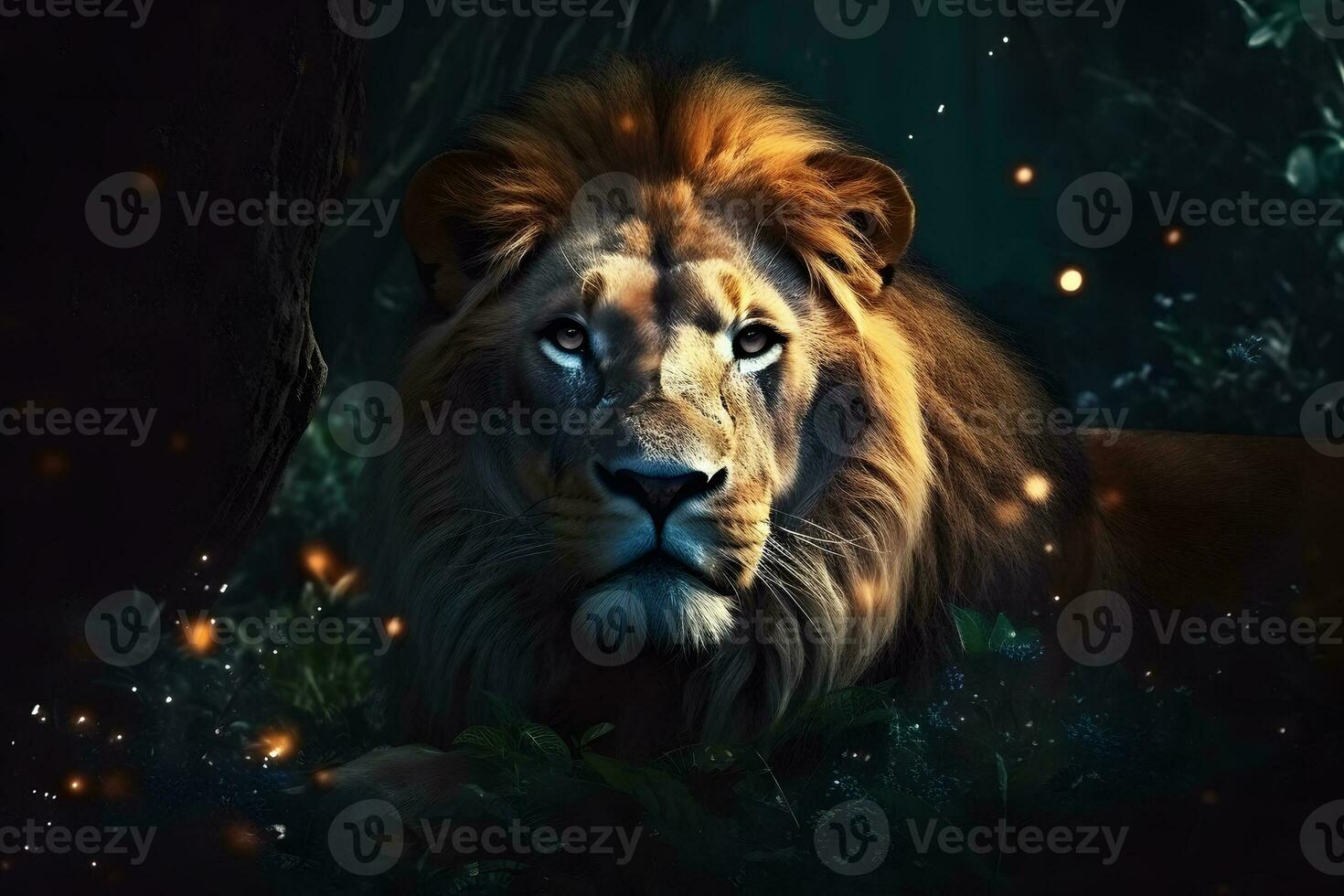 detailopname van leeuw, panthera Leo in voorkant van zwart achtergrond. neurale netwerk ai gegenereerd foto