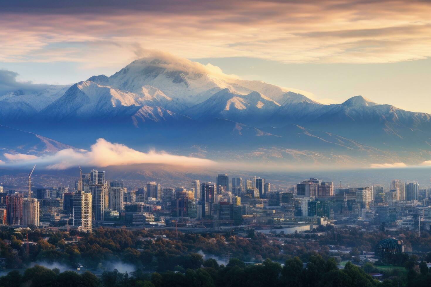 antenne visie van de stad van Santiago de Chili, Chili, panorama von santiago, Chili mit andenkordillere, ai gegenereerd foto