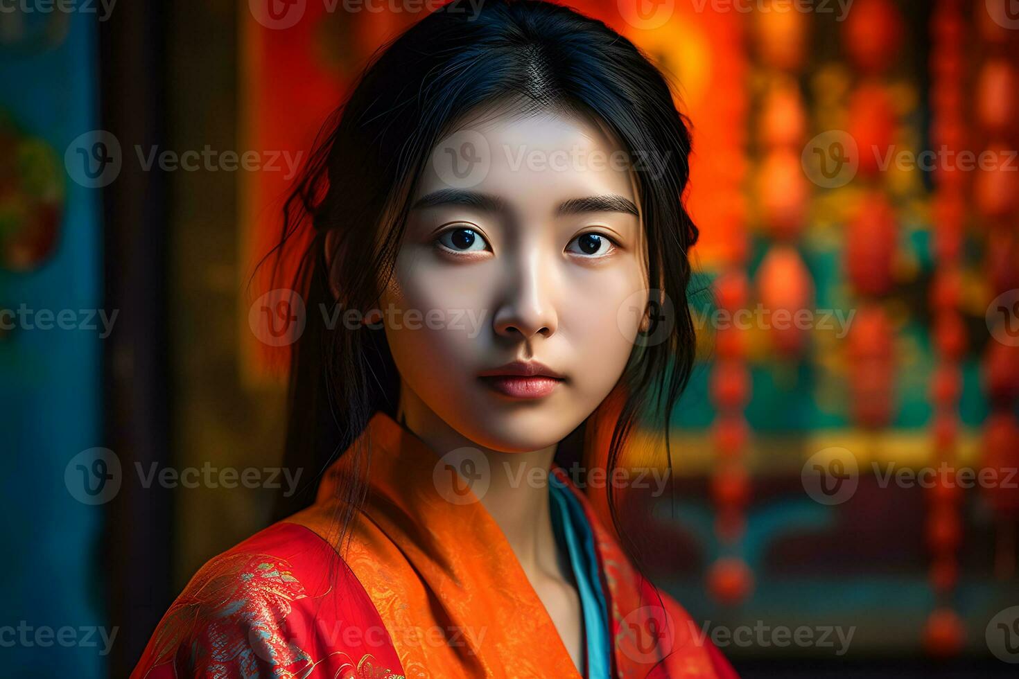 Aziatisch vrouw in traditioneel nationaal jurk. neurale netwerk ai gegenereerd foto