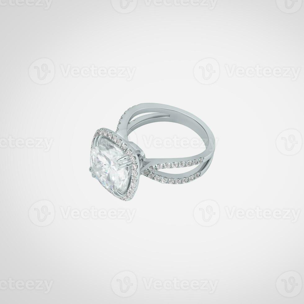halo diamant ring Aan wit achtergrond foto