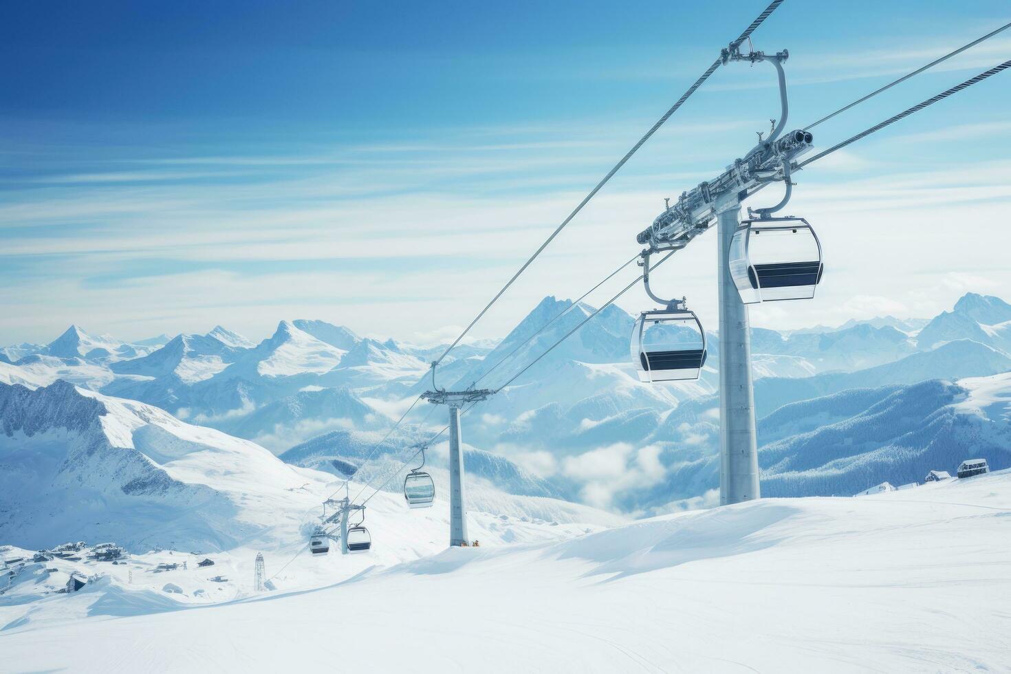 kabel auto in de Frans Alpen, ski toevlucht van maand blank, ski toevlucht in winter, ai gegenereerd foto