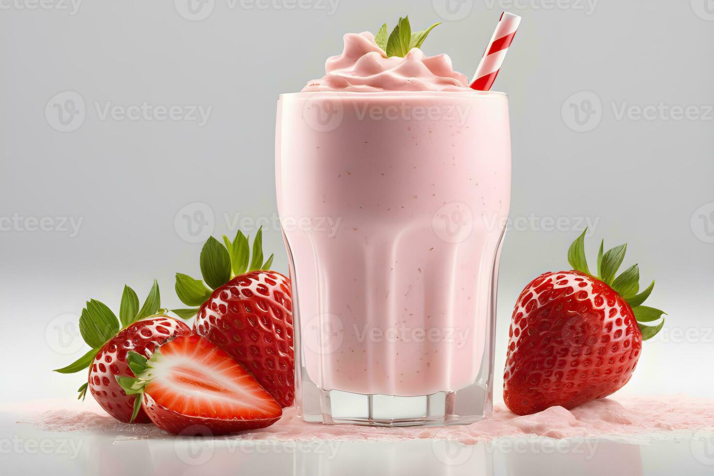 romig aardbei milkshake geïsoleerd Aan wit achtergrond door ai generatief foto